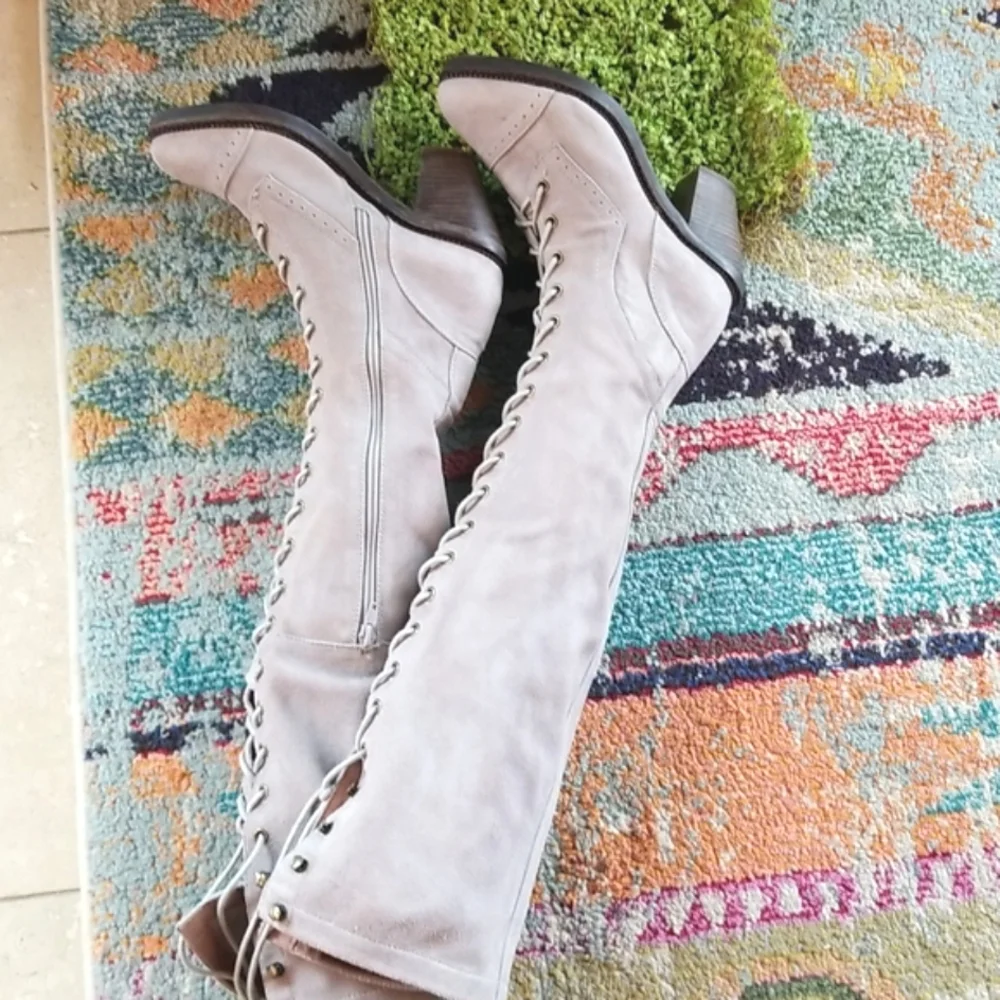 Jeffrey Campbell Ivory Lace-Up Over-the-Knee Boots